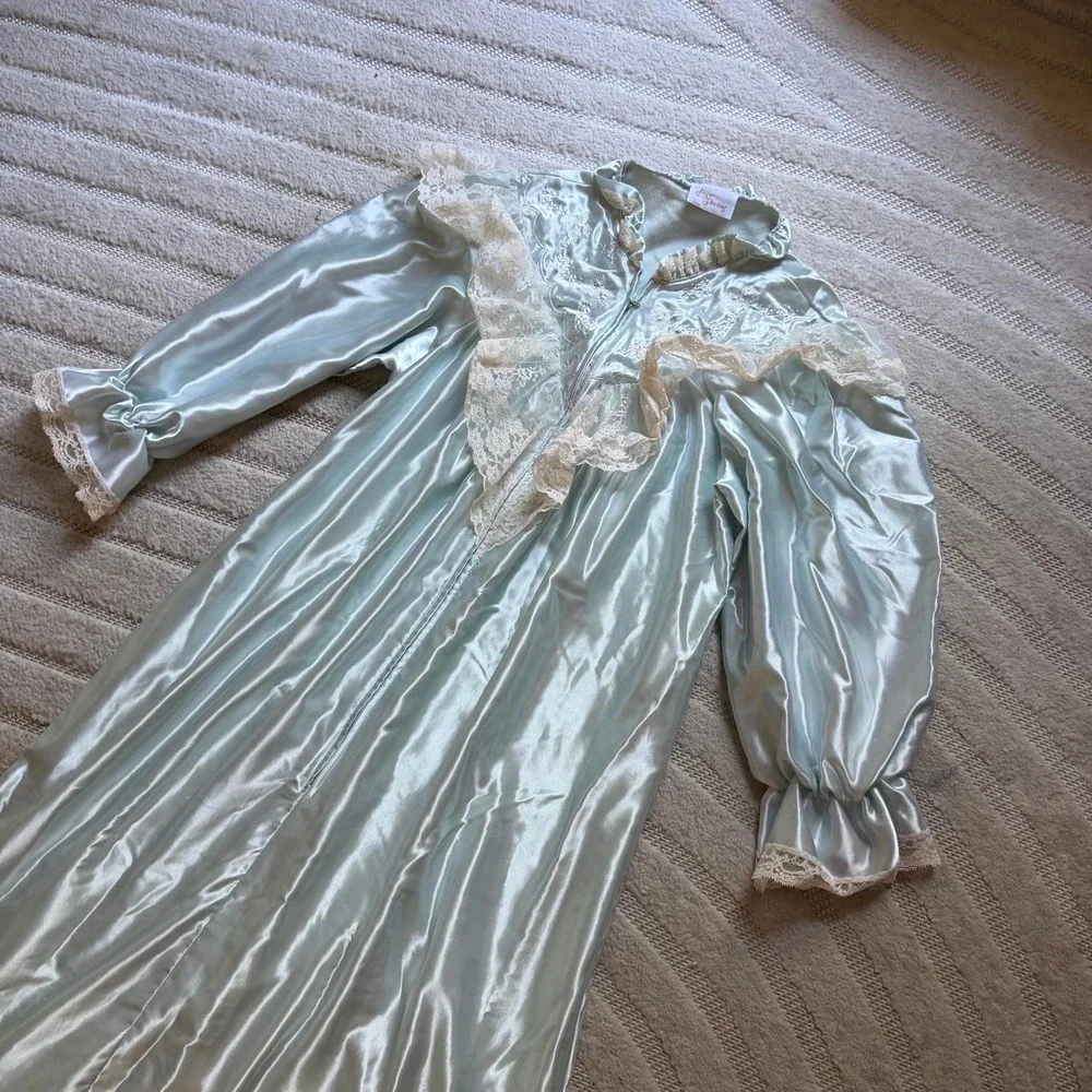 VTG 80s Ilise Steven blue floor nightgown M/L Loungewear Cottagecore Fairycore